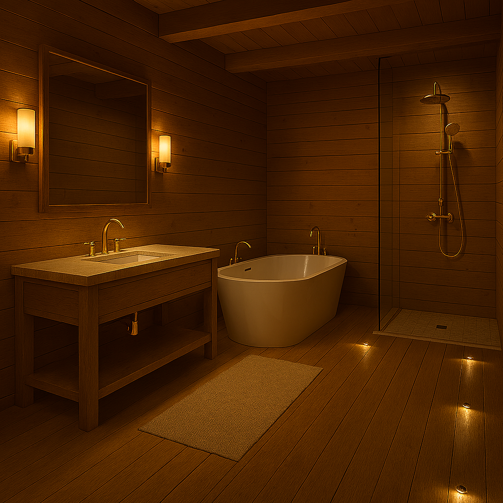 Modern bathroom with heated floors and premium fixtures