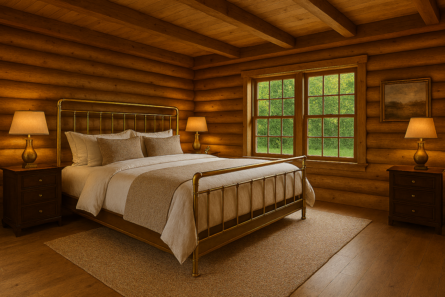 Cozy bedroom with warm ambient lighting